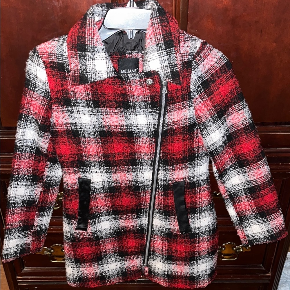 Me Jane Kids Red and Black Plaid Pea Coat